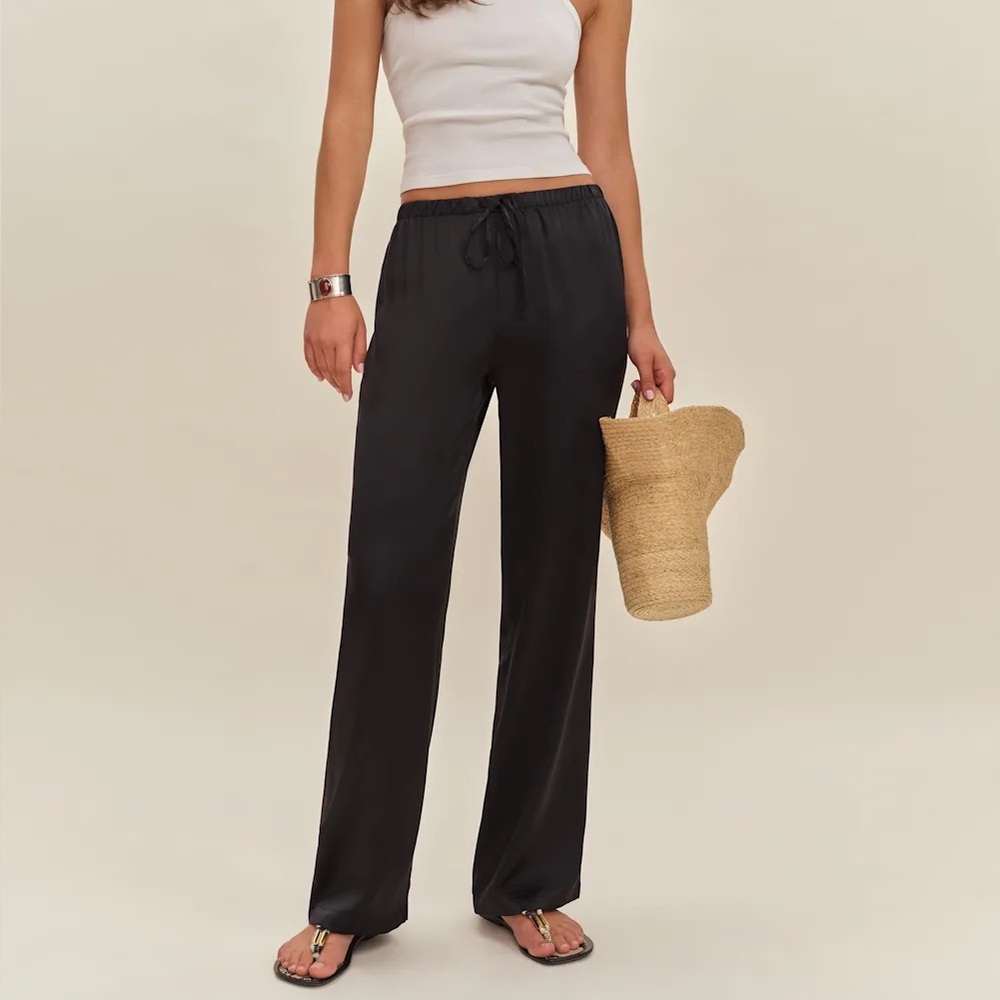 Reformation Olina Silk Pant in Black - M
